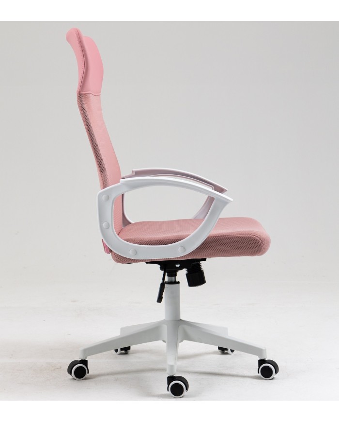 Sillón de oficina VERTON, blanco, malla y asiento rosa