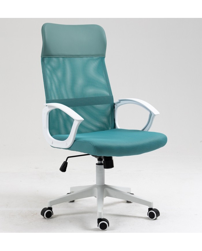 Sillón de oficina VERTON, blanco, malla y asiento verde