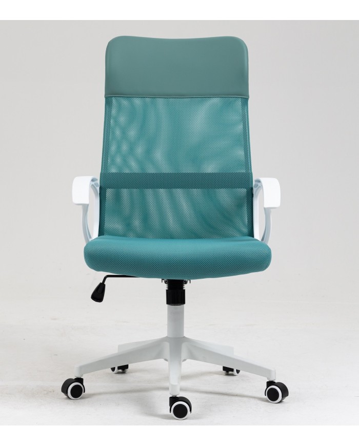 Sillón de oficina VERTON, blanco, malla y asiento verde