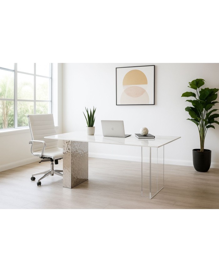 Mesa VENETO, acero inoxidable, acrílico, tapa de cerámica, 160 x 90 cms