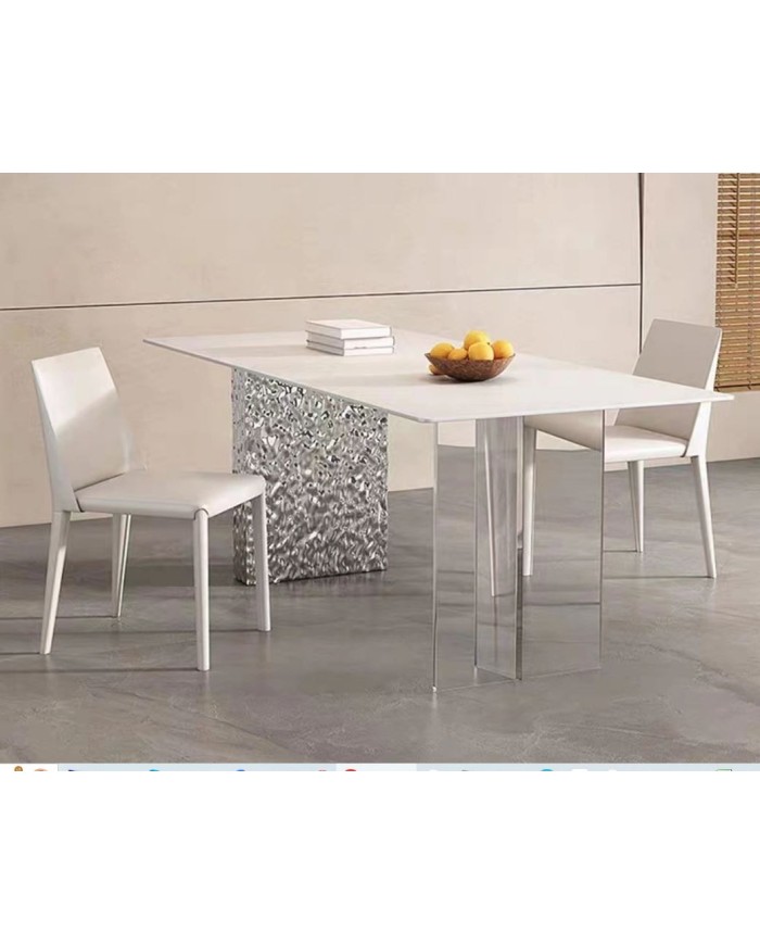 Mesa VENETO, acero inoxidable, acrílico, tapa de cerámica, 160 x 90 cms