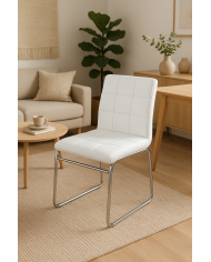 Silla BERTA, cromada, similpiel blanca