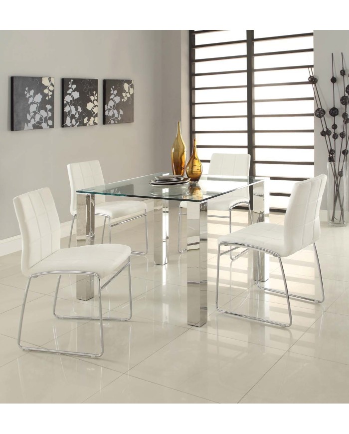 Silla BERTA, cromada, similpiel blanca