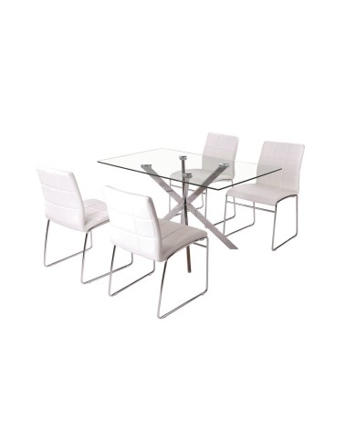 Silla BERTA, cromada, similpiel blanca