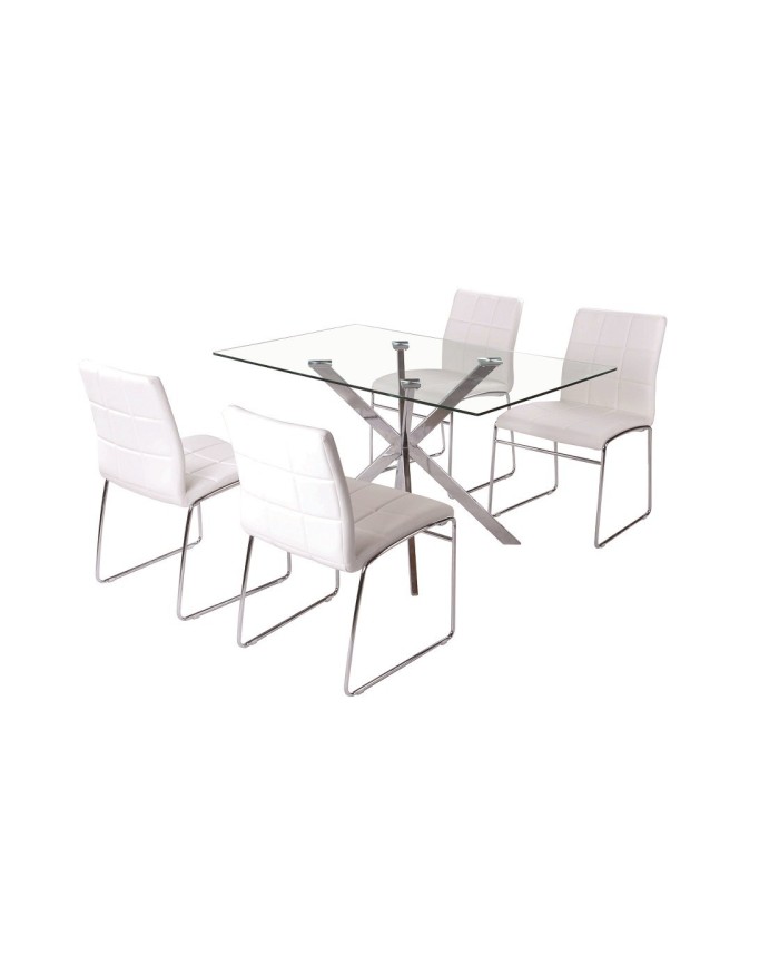 Silla BERTA, cromada, similpiel blanca