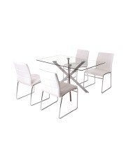 Silla BERTA, cromada, similpiel blanca