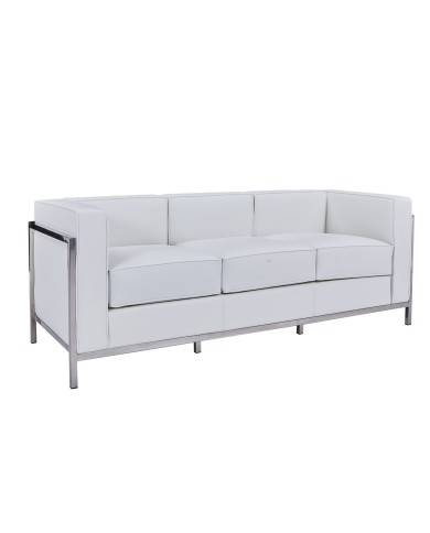 Sofá LOBBY, 3 plazas, acero inoxidable, similpiel blanca