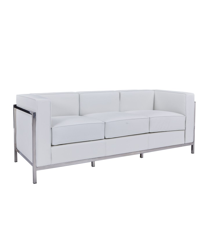 Sofá LOBBY, 3 plazas, acero inoxidable, similpiel blanca