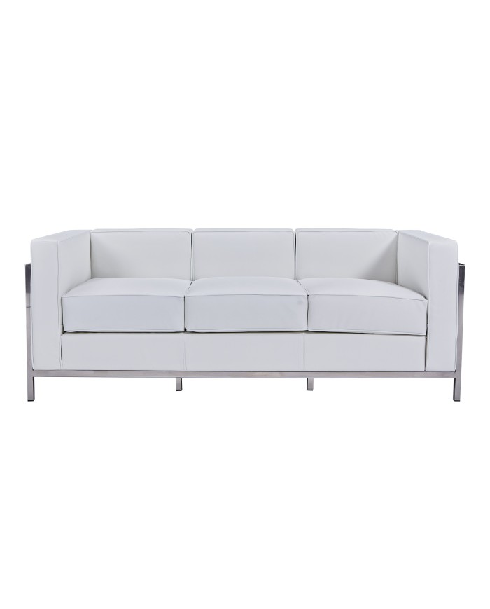 Sofá LOBBY, 3 plazas, acero inoxidable, similpiel blanca