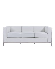 Sofá LOBBY, 3 plazas, acero inoxidable, similpiel blanca