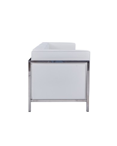 Sofá LOBBY, 3 plazas, acero inoxidable, similpiel blanca