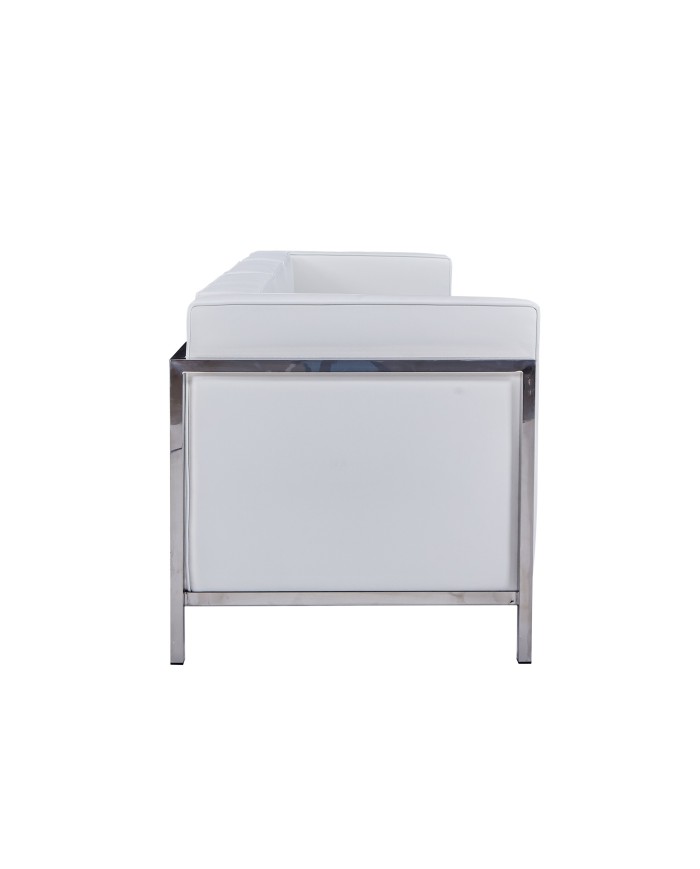 Sofá LOBBY, 3 plazas, acero inoxidable, similpiel blanca