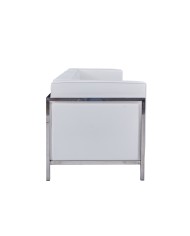 Sofá LOBBY, 3 plazas, acero inoxidable, similpiel blanca