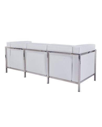 Sofá LOBBY, 3 plazas, acero inoxidable, similpiel blanca