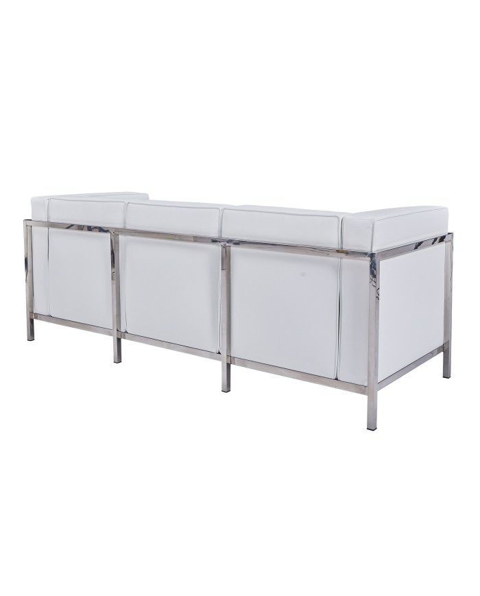 Sofá LOBBY, 3 plazas, acero inoxidable, similpiel blanca