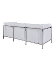 Sofá LOBBY, 3 plazas, acero inoxidable, similpiel blanca