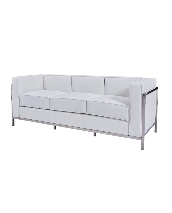 Sofá LOBBY, 3 plazas, acero inoxidable, similpiel blanca