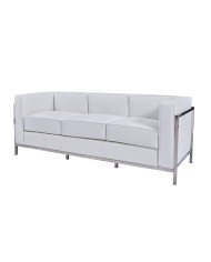 Sofá LOBBY, 3 plazas, acero inoxidable, similpiel blanca