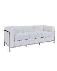 Sofá LOBBY, 3 plazas, acero inoxidable, similpiel blanca