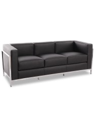 Sofá LOBBY, 3 plazas, acero inoxidable, similpiel negra