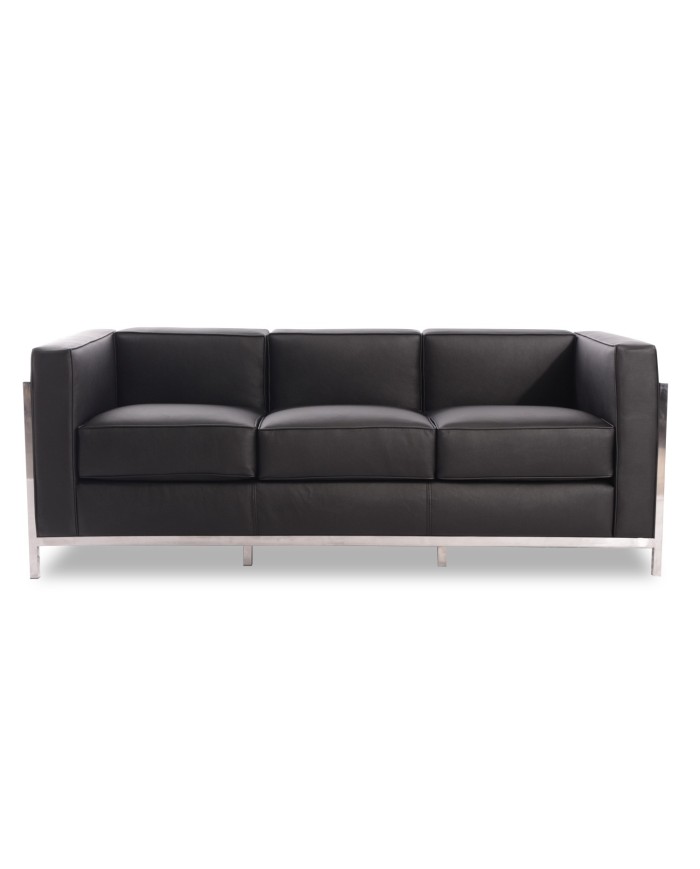 Sofá LOBBY, 3 plazas, acero inoxidable, similpiel negra