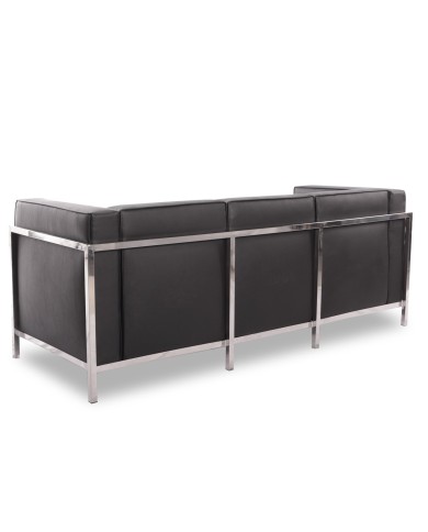 Sofá LOBBY, 3 plazas, acero inoxidable, similpiel negra