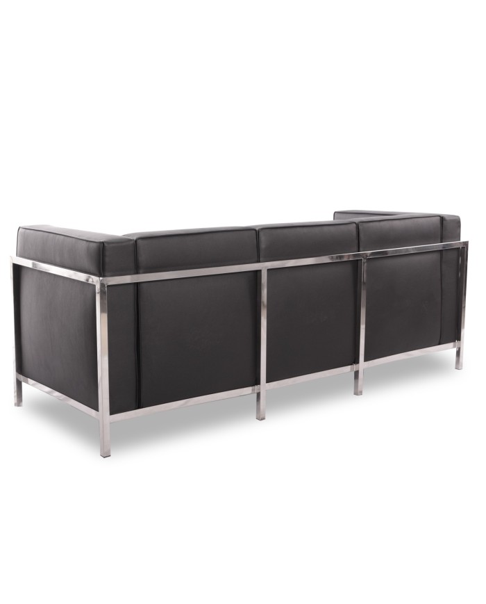 Sofá LOBBY, 3 plazas, acero inoxidable, similpiel negra