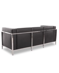 Sofá LOBBY, 3 plazas, acero inoxidable, similpiel negra