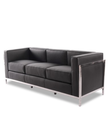 Sofá LOBBY, 3 plazas, acero inoxidable, similpiel negra