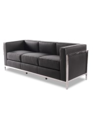 Sofá LOBBY, 3 plazas, acero inoxidable, similpiel negra