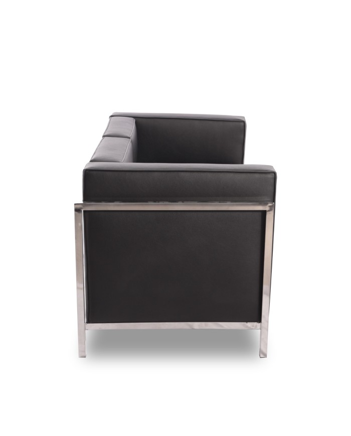 Sofá LOBBY, 3 plazas, acero inoxidable, similpiel negra