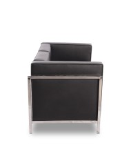 Sofá LOBBY, 3 plazas, acero inoxidable, similpiel negra