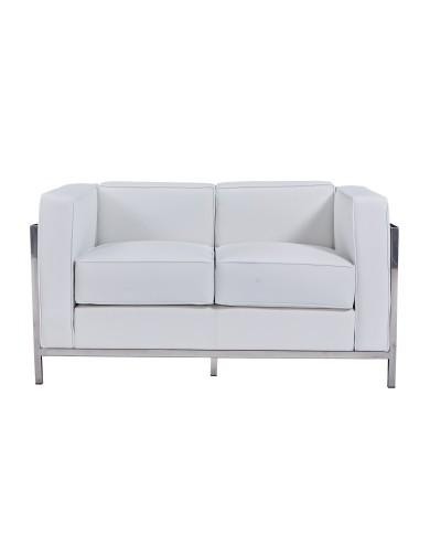 Sofá LOBBY, 2 plazas, acero inoxidable, similpiel blanca