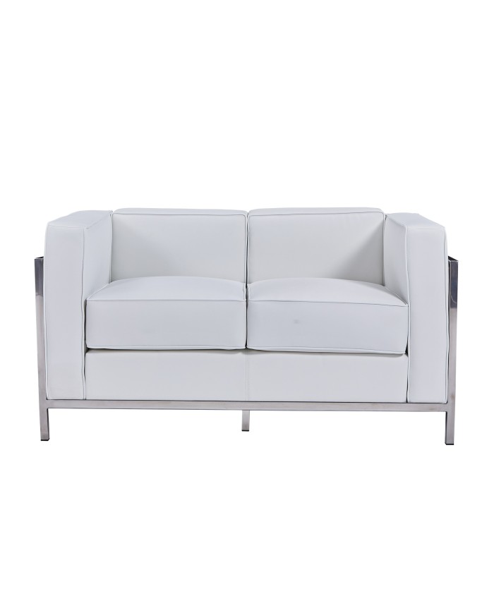 Sofá LOBBY, 2 plazas, acero inoxidable, similpiel blanca