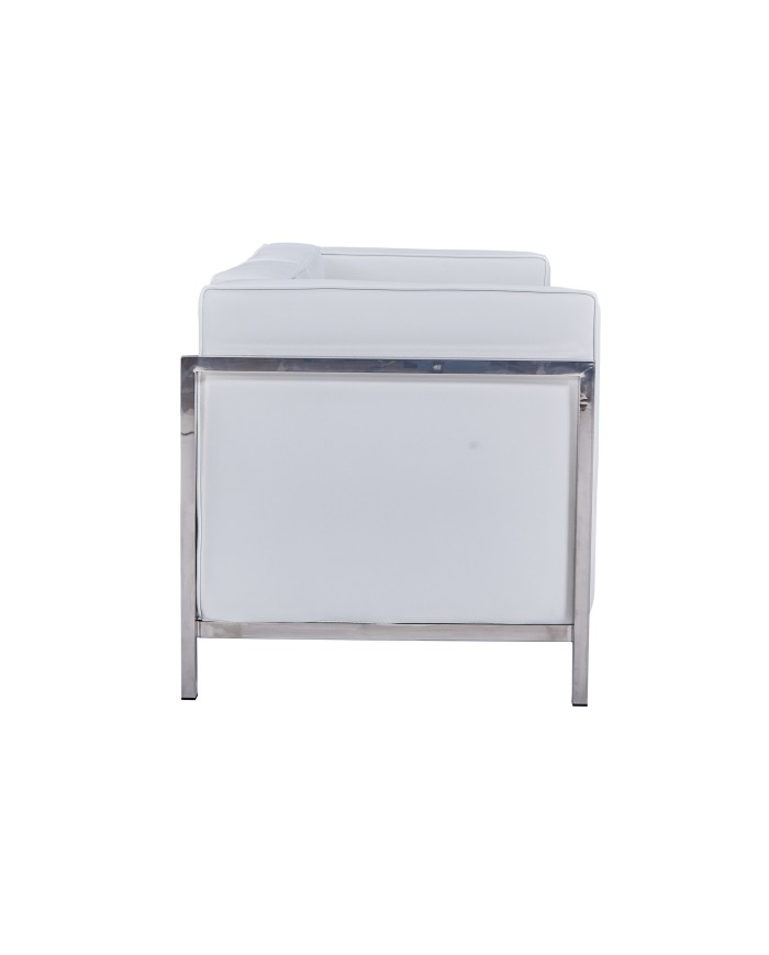 Sofá LOBBY, 2 plazas, acero inoxidable, similpiel blanca