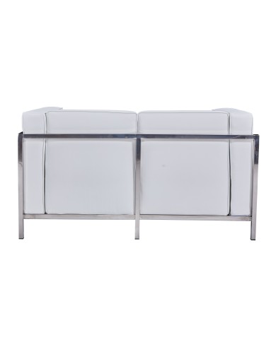 Sofá LOBBY, 2 plazas, acero inoxidable, similpiel blanca