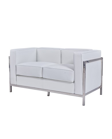 Sofá LOBBY, 2 plazas, acero inoxidable, similpiel blanca
