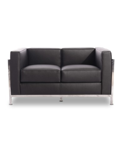 Sofá LOBBY, 2 plazas, acero inoxidable, similpiel negra