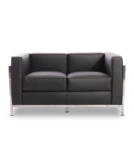 Sofá LOBBY, 2 plazas, acero inoxidable, similpiel negra