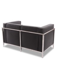 Sofá LOBBY, 2 plazas, acero inoxidable, similpiel negra