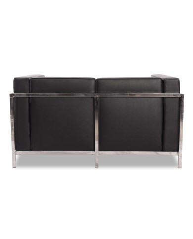 Sofá LOBBY, 2 plazas, acero inoxidable, similpiel negra