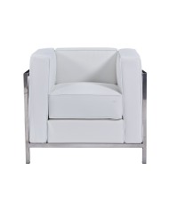 Sillón LOBBY, acero inoxidable, similpiel blanca