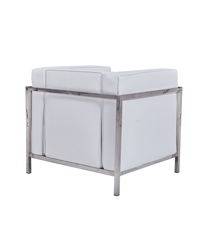 Sillón LOBBY, acero inoxidable, similpiel blanca