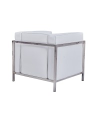 Sillón LOBBY, acero inoxidable, similpiel blanca