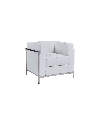 Sillón LOBBY, acero inoxidable, similpiel blanca