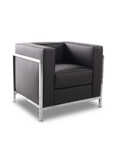 Sillón LOBBY, acero inoxidable, similpiel negra