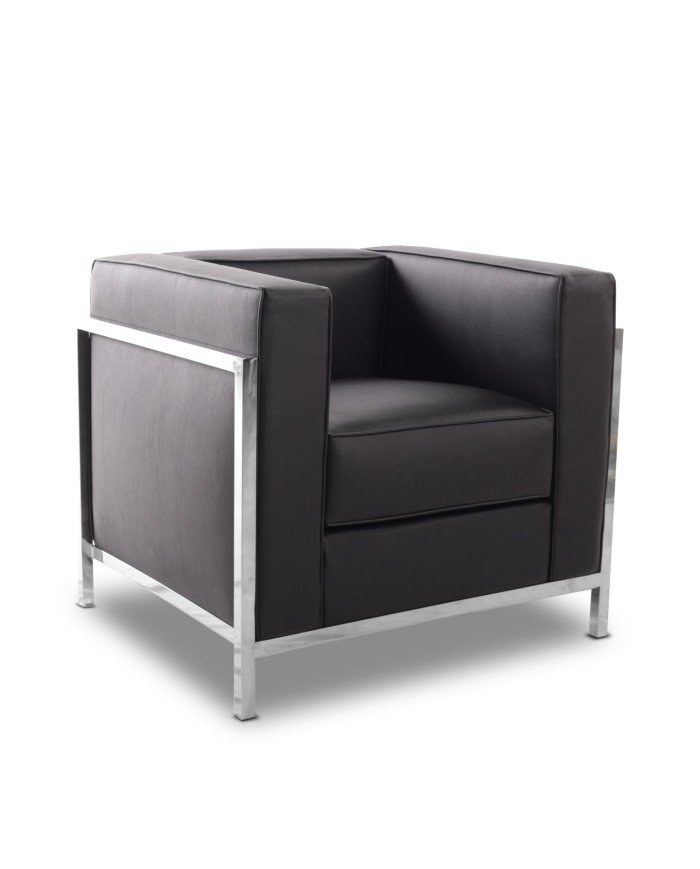 Sillón LOBBY, acero inoxidable, similpiel negra