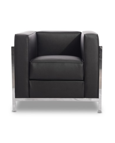 Sillón LOBBY, acero inoxidable, similpiel negra