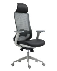 Sillón de oficina ARANJUEZ, alto, gris, ergonómico, multifunción, malla y asiento negro