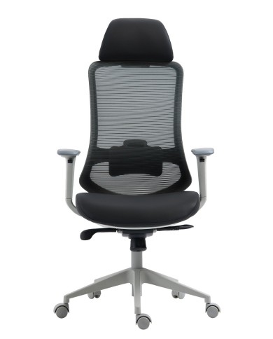 Sillón de oficina ARANJUEZ, alto, gris, ergonómico, multifunción, malla y asiento negro